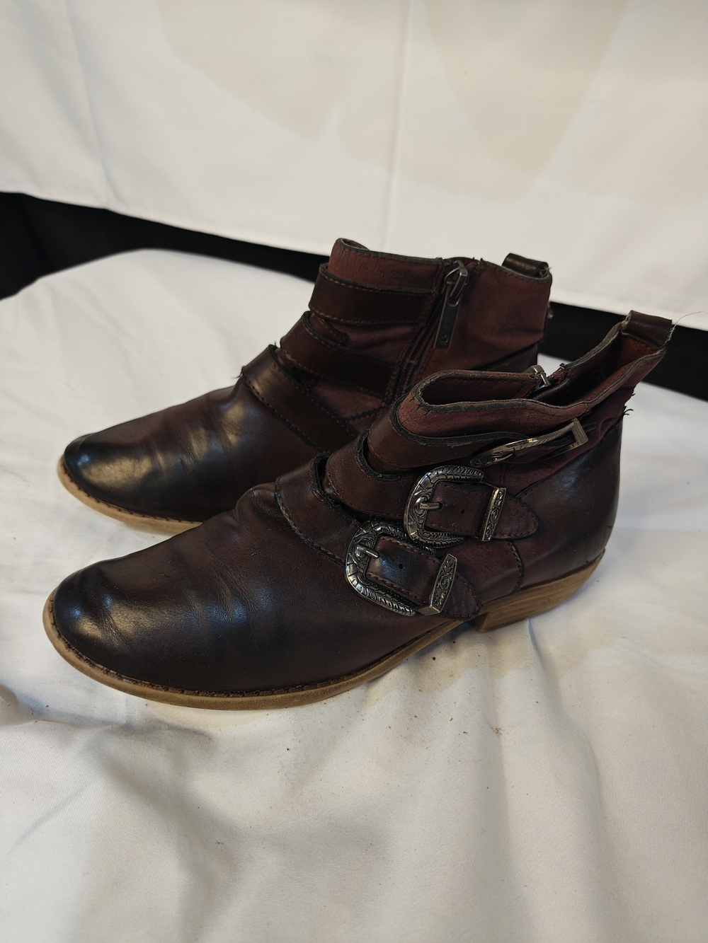 Nina Brown Leather Buckle Ankle Boots - Classic Western Style